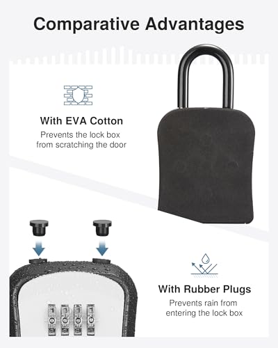 Puroma Lock Box Combination Key Lock Box, Wall-Mounted Portable Storage Lockbox for Keys with Resettable Code, Outside Safe Security Box for House, Apartment, Office Key Storage (1 Pack, Gray)