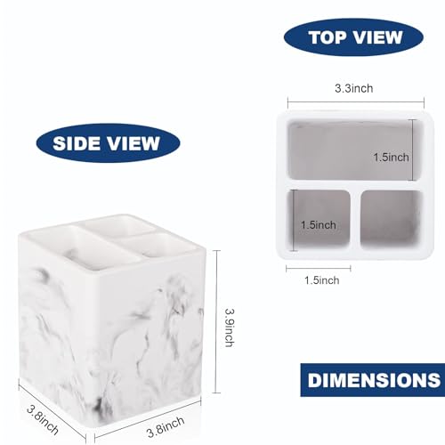 Diatomite Toothbrush Holders Tooth Brush Organizer, 2 Pack, Marble White | Water-Absorbent Material, 3 Slots for Electric Toothbrush and Toothpaste, for Bathroom Countertop, Shower, Vanity