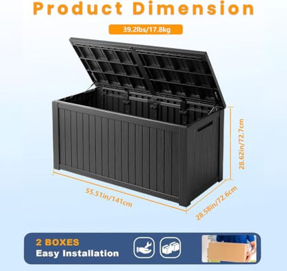 200 Gallon Resin Deck Box Waterproof Outdoor Storage Box for Patio Furniture Pool Accessories Indoor Storage for Cushion Garden Tools, Black