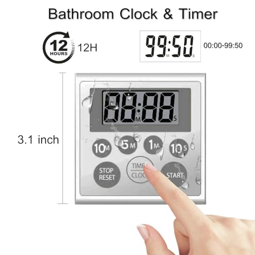 Digital Timer Waterproof Shower Timer Shower Clock Bathroom Kitchen Timer with Strong Magnet and Large LCD Display (Waterproof 7 Key)