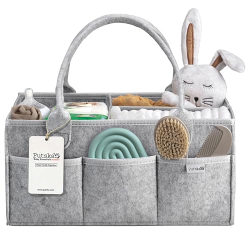 Baby Diaper Caddy Organizer, Felt Nursery Basket,... (Grey)