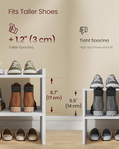 VASAGLE Shoe Rack for Closet, Stackable Organizer Shelf | Stackable Shoe Organizer Shelf for Entryway, 2 Tiers, 11.7 x 32.3 x 14.2 Inches, White, CUSTOS Collection, ULBS060WZ01S