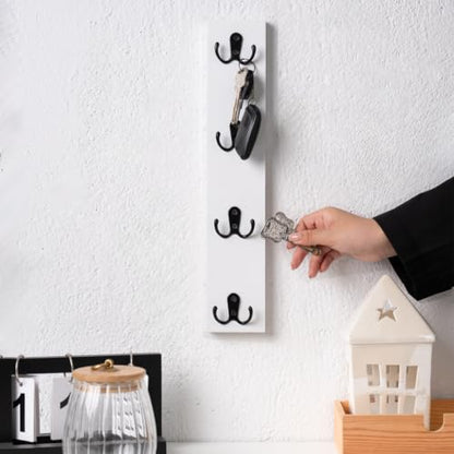 Vertical Design Wall-Mounted Key Holder,Entryway Durable Hook Rack | White Key Hanger Wall Mount for Narrow Spaces – Ideal Storage Solution for Scarves, Wallets, Belts – Rustic Wooden Key Rack