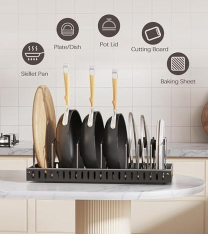 Lozovin Pull Out Pots and Pans Organizer Under Cabinet, Sliding Lid Holder and Pan Rack in Kitchen, Slide Out Inside Cabinet Storage for Pot Lid, Bakeware, Dishes, 8 Adjustable Dividers, 2 Pack Black
