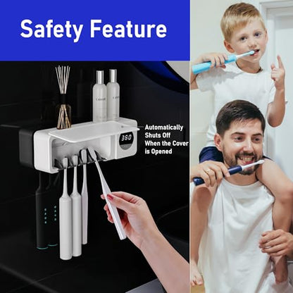 UV Toothbrush UV Light Cleaning Holder - Rechargeable Tooth Brush Smart Cleaner with Light Cleaning Air Drying - Bathroom Wall Mount Holders Cleaning and Drying