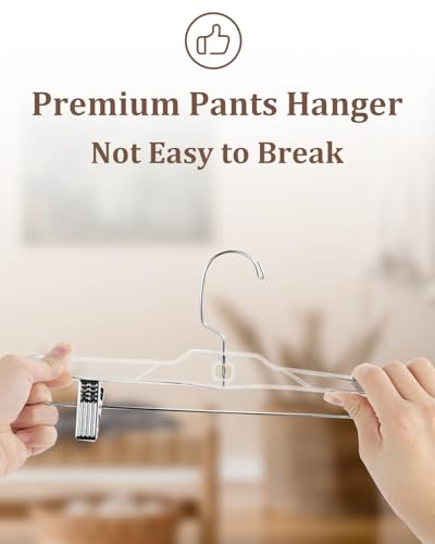 Pants-Hangers-with-Clips-30-Pack, 14 Inch Clear-Plastic-Skirts-Hangers-with-Adjustable-Clips for Shorts Jeans Trousers, Clothes-Hangers Non-Slip Clip-Hangers