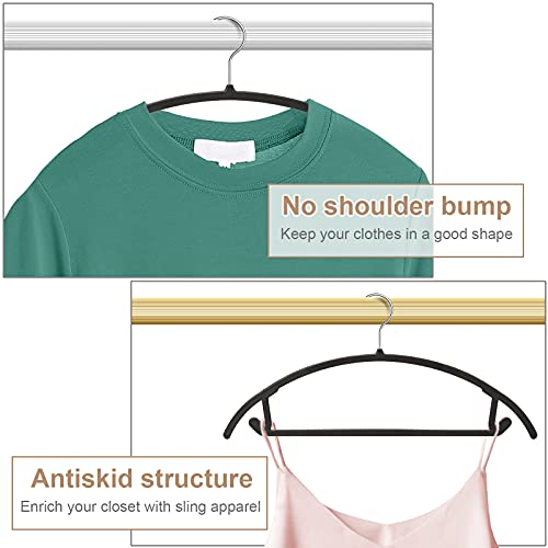 Ergonomic Curved Plastic Hangers 50pack - No Shoulder Bump Design, Non-Slip Grip for Delicate Fabrics, Heavy Duty Clothes Hangers, Holds Up to 11lbs - Ideal for Silk, Coats & Winter Wear(Black)