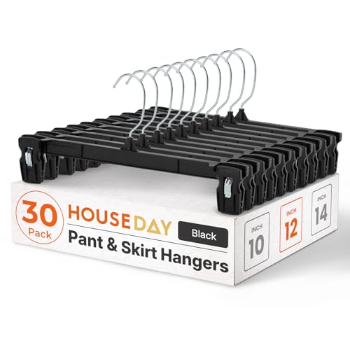Black Pants Hangers with Clips 30 Pack, 12 Inch Sk... (30 Count | 12"-black)