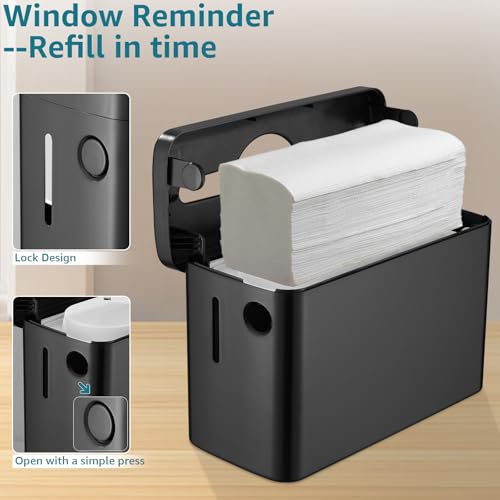 Multifold Paper Towel Dispenser Countertop Compact Design for Kitchen Black | Compatible with Marathon Folded Paper Towel, Non-Slip Base for Bathroom, Single-Dispenser, Enclosed Push-Button Lid
