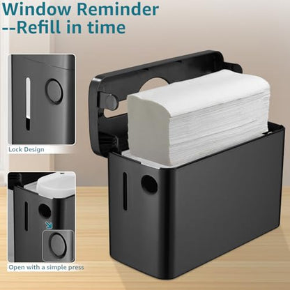 Multifold Paper Towel Dispenser Countertop Compact Design for Kitchen Black | Compatible with Marathon Folded Paper Towel, Non-Slip Base for Bathroom, Single-Dispenser, Enclosed Push-Button Lid