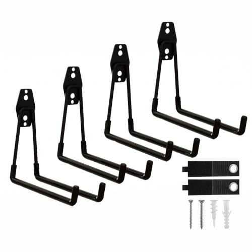 Garage Hooks, 4 Pack 7.7inch Large Square Wall Hooks for Hanging Heavy Duty Ladders, Bikes, Tools Ideal for Garage, Garden, Basement Utility Room Storage (Black)