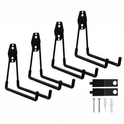 Garage Hooks, 4 Pack 7.7inch Large Square Wall Hooks for Hanging Heavy Duty Ladders, Bikes, Tools Ideal for Garage, Garden, Basement Utility Room Storage (Black)