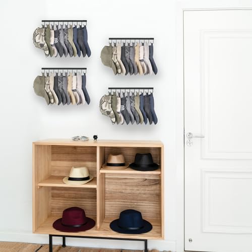 Mkono Hat Organizer, Metal Hat Rack for Wall Storage Holds 40 Caps Set of 4 | Space-Saving, Rust-Proof Coating, Sturdy & Durable, Holder Baseball Caps Scarves Bags Keys Belts, Bedroom Entryroom Closet