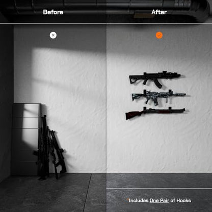 Horizontal Gun Wall Mount for Indoor Display - Shotgun Holder - Bow Wall Hanger - Rifle Wall Mount - Heavy Duty Steel Flatwall Hooks - Made in USA