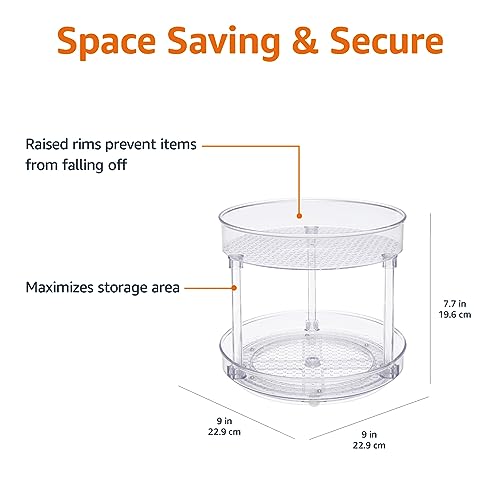 Amazon Basics Lazy Susan Turntable Organizer for Spices and Condiments, 9" Diameter, 2 Tier, Clear