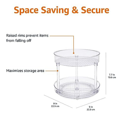 Amazon Basics Lazy Susan Turntable Organizer for Spices and Condiments, 9" Diameter, 2 Tier, Clear