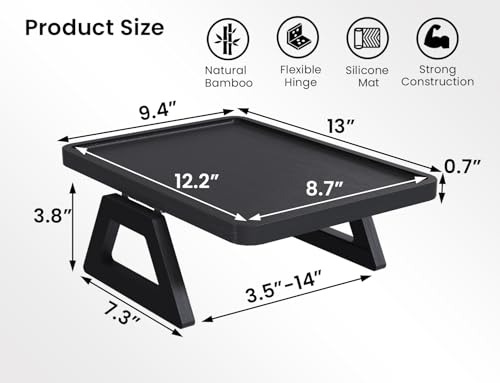 2 Pack Bamboo Couch Arm Tray,Folding Sofa Armrest Table（Black） | Clip-On Couch Desk,Foldable, high load-bearing, Non-slip, no assembly，easy to wipe clean，Natural bamboo,Gift box