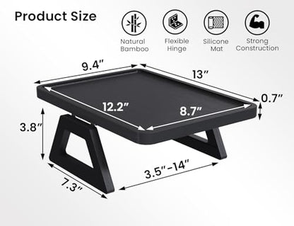 2 Pack Bamboo Couch Arm Tray,Folding Sofa Armrest Table（Black） | Clip-On Couch Desk,Foldable, high load-bearing, Non-slip, no assembly，easy to wipe clean，Natural bamboo,Gift box