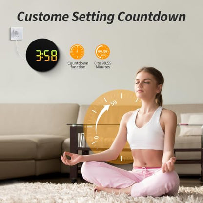 Maxstar Led Digital Wall Clock RGB, Battery Operated, Living Room Decor | 5-Level Brightness Digital Clock: Timer, Sec, Temp, Date, Auto DST, Nightlight, Alarm, Ideal for Class, Bed, Garage, Gym