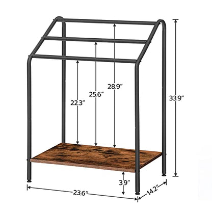 HOOBRO Freestanding Towel-Rack for Bathroom, 3 Tier Blanket Rack for Living Room, 23.6" L x 14.2" W x 33.9" H, Quilt Blanket Ladder Holder, Drying and Display Rack, Rustic Brown and Black BF63LB01