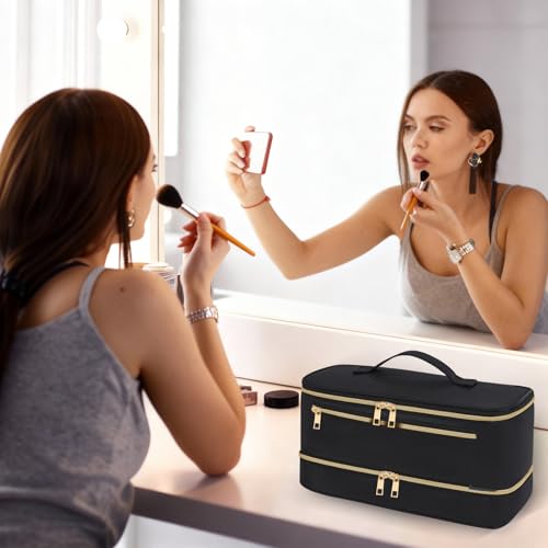 Hair Dryer Case for Shark Flex Style , Double Layer Travel Carrying Case | Portable Storage Case, Shark Hair Tools Storage Organizer bag for Airwrap Styler and Attachments, Black Glod,13 IN