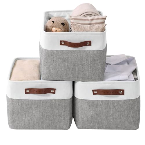 Storage Bins, Large Fabric Storage Baskets for She... (Grey and White | Fabric)
