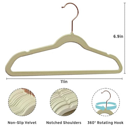 Baby Velvet Hangers 30 Pack - 11 Inch Premium Felt Non Slip Kids Hanger for Infant & Toddler Clothes - 0.2" Slim Space-Saving Baby Felt Hangers for Children's Closet with 10 Clips - Beige
