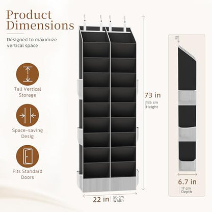 Over the Door Shoe Organizer, 20-30 Pairs Heavy-Duty Hanging Shoe Storage with Large Pockets, 10-Tier Door Shoe Rack with 4 Hooks for Sneakers Sandals Heels Boots (Black)