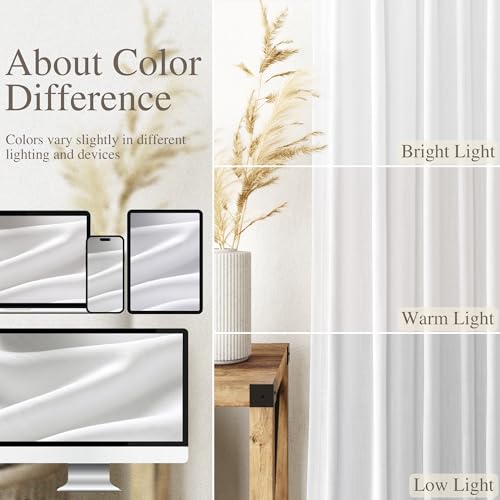 White Linen Curtains 84 inches Long for Bedroom Back Tab Light Filtering Privacy Sheer Modern Farmhouse Coastal Decor Off Cotton Textured Gauze Curtain Living Room 2 Panel Set