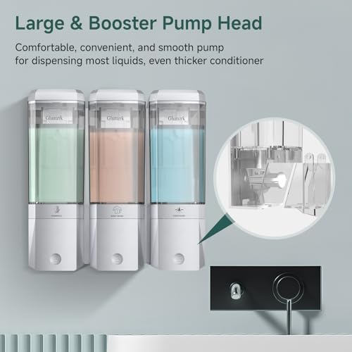 Shampoo and Conditioner Dispenser 3 Chamber No Drill Shower Soap Dispenser Wall Mounted Shampoo Conditioner Body Wash Dispenser 3 * 500ml Refillable Shower Dispenser for Bathroom Hotel, Silver