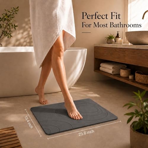 Stone Bath Mat for Bathroom – Quick Dry Diatomaceous Earth Shower Mat, Non-Slip Super Absorbent Diatomite Stone Bath Mats, Fast Drying Natural Floor Mat for Bathroom Kitchen (23.6"x15.4")