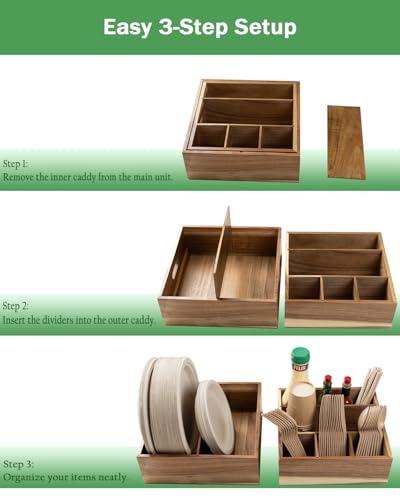 Acacia Wood Utensil Holder for Party -Nested Set o... (Brown | Acacia Wood)