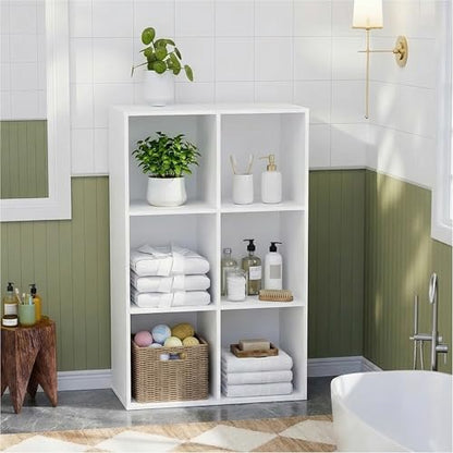 Simple Deluxe 6 Cube Storage Organizer, 3 Tier Stackable Bookshelf, Open Cube Bookshelf with 3 Removable Back Panels, Suitable for Living Room, Bedroom, Home Office, 36" L X 11.6" W X 24" H, White