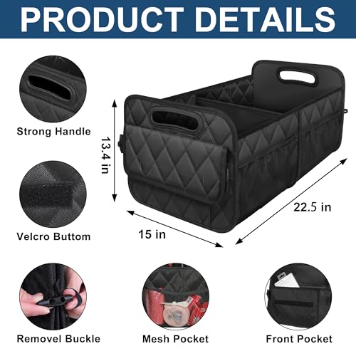 Deosk Car Trunk Organizer and Storage with Reinforced Handles, Waterproof Polyester Trunk Organizer for SUV, Minivan, Truck (Large, Black)