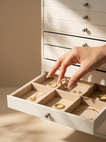 GUKA Large Jewelry Box, Jewelry Case with 10 Drawers for Big and Small Jewelry, Jewelry Storage Organizer for Watch Earrings Necklace Rings Bracelets, Birthday Wedding Gifts, White