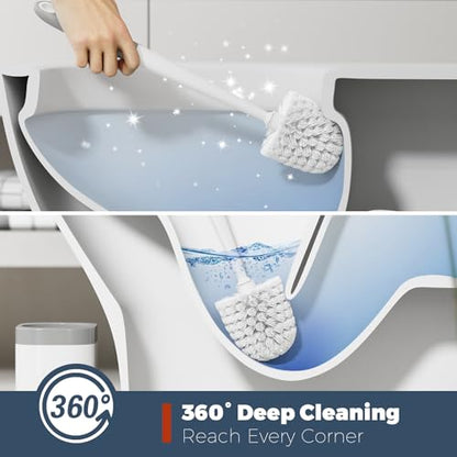 Toilet Brush and Holder Set, Space Saving, 4 Pack, White | Bathroom Accessories, Ergonomic Silicone Handle, Dense Bristles, Deep Cleaning, with 4 Crevice Brushes, Compact Design
