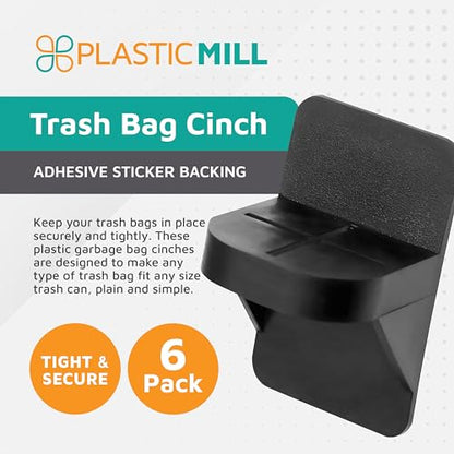PlasticMill Trash Bags Cinch Black, 6 Pack, To Hold Garbage Bags In Place.May not be compatible with some Garbage Can drawers or compacters.