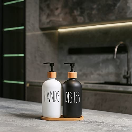 Soap Dispenser Set, Black & White | Contains Hand and Dish Soap Dispenser, Suitable for Kitchen Decor