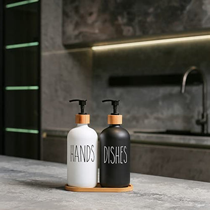Soap Dispenser Set, Black & White | Contains Hand and Dish Soap Dispenser, Suitable for Kitchen Decor