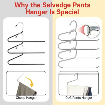OLG 8mm Stainless Pants Hanger with V Hook and Reverse S, Non-Slip for Men Women -Heavy-Duty Trouser and Jeans Closet Organizer, Ganchos para Pantalones (10, Gray)