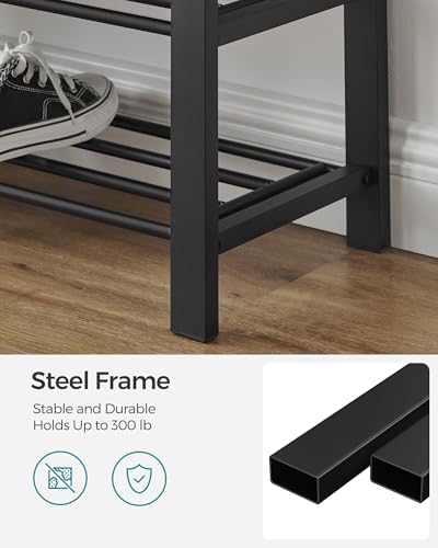 SONGMICS Shoe Bench, Storage Bench, Entryway Bench with Cushion | Shoe Shelf with Seat, Space-Saving, Modern Style, 31.9"W, Dark Gray and Ink Black ULBS57GYZ