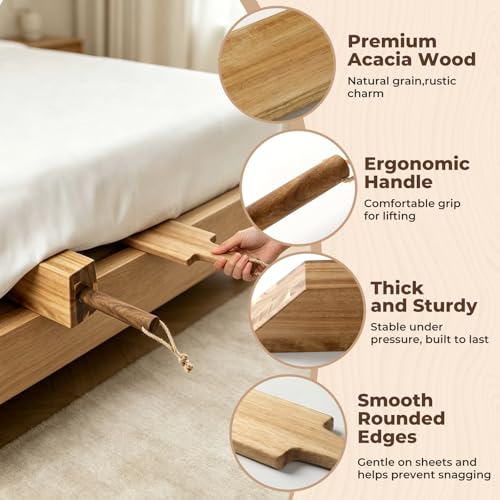 Mattress Lifter & Bed Sheet Tucker Tool for Changing Sheets, Acacia Wood Mattress Lifter Wedge and Bed Maker Tool, Comfort Grip and Lever-Action Lift for Tuck Sheets or Bed Skirts