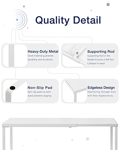 Expandable Cabinet Shelf, Shelf Riser for Cabinets, 10" White | Edgeless Metal Cabinet Riser Holds 50 lb and Expands 14.6 to 24.6 in for Under Sink Kitchen Pantry Cupboard Shelf