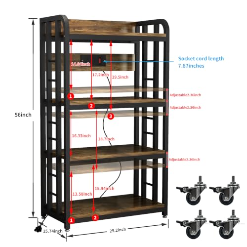 SIREDEEP Bakers Rack with Power Outlet ，4-Tier Kitchen Baker's Rack,Microwave Stand with Storage Suitable for Kitchen, Living Room, Dinning Room，Coffee Bar(Rustic Brown)