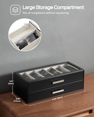 ProCase Sunglasses Organizer Box with Clear Glass Lid, PU Leather Eyeglass Storage Display Case for Men and Women