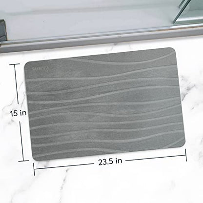 Stone Bath Mat for Bathroom, Diatomaceous Earth Non-Slip Quick Dry, Gray | Super absorbent, quick-drying & easy to clean. Natural material that lasts — restores with light sanding.