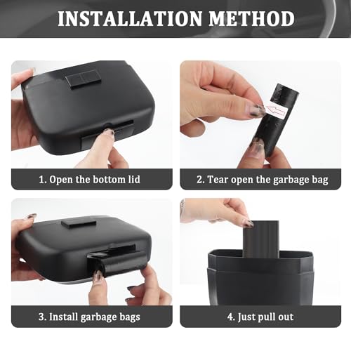 IHOTDER 2PCS Car Trash Can with Lid + 60PCS Garbage Bags,Mini Trash Can Interior Accessories for Door/Seat/Center Console/Home/Office,Multifunctional Car Organizers and Storage (Black)