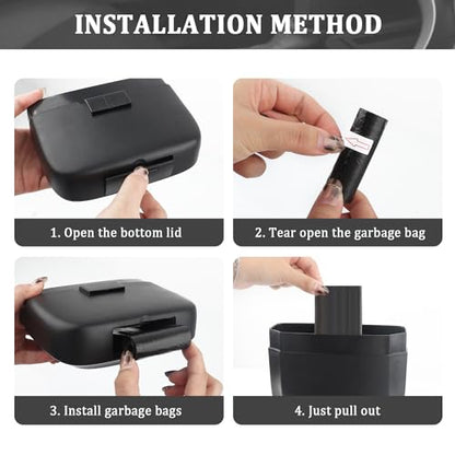 IHOTDER 2PCS Car Trash Can with Lid + 60PCS Garbage Bags,Mini Trash Can Interior Accessories for Door/Seat/Center Console/Home/Office,Multifunctional Car Organizers and Storage (Black)