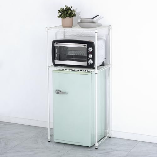 Zvyteay Mini Fridge Shelf Adjustable Height Storage Shelf Metal Storage Rack Mini Fridge and Microwave Stand for Dorm, Apartments, Kitchen, Office, White