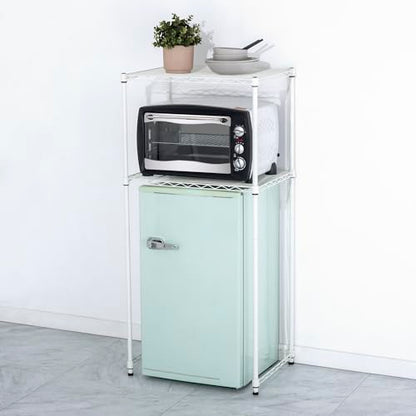 Zvyteay Mini Fridge Shelf Adjustable Height Storage Shelf Metal Storage Rack Mini Fridge and Microwave Stand for Dorm, Apartments, Kitchen, Office, White